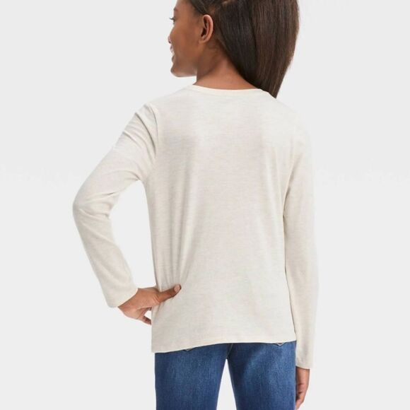 Cat & Jack Long-Sleeve Deer Graphic T-Shirt Christmas holiday girls medium cream - Picture 2 of 5